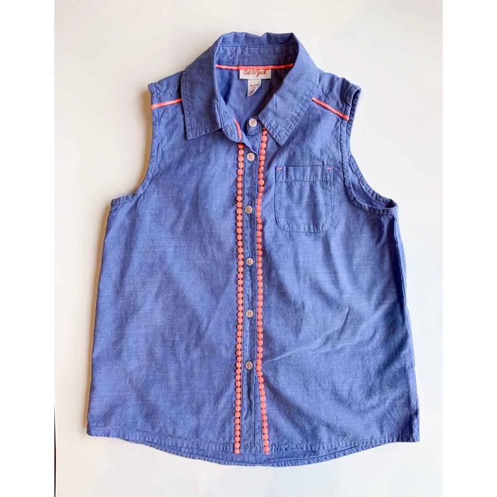 Blue Sleeveless Button Down Top